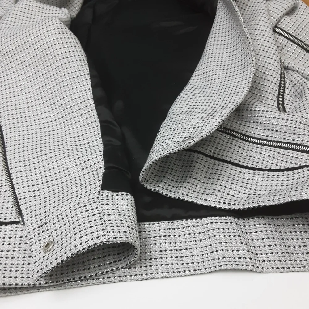 NWT Badgley Mischka Tweed Moto Jacket Grey Multi Large - Picture 13 of 15
